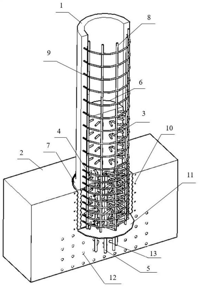 Connecting method and structure of socket and embedded steel bar combined prefabricated hollow pier-bearing platform