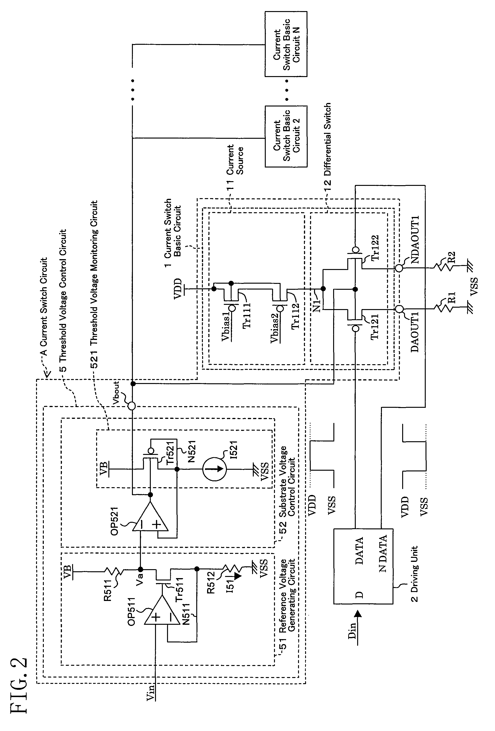 Current switch circuit and D/A converter, semiconductor integrated circuit, and communication device using the same