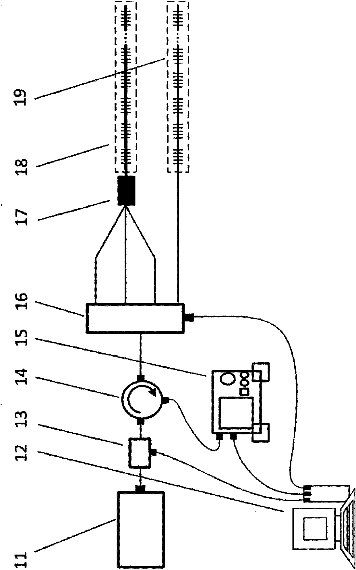 Device and method for measuring spatial shape of three-core fiber grating array based on low reflectivity