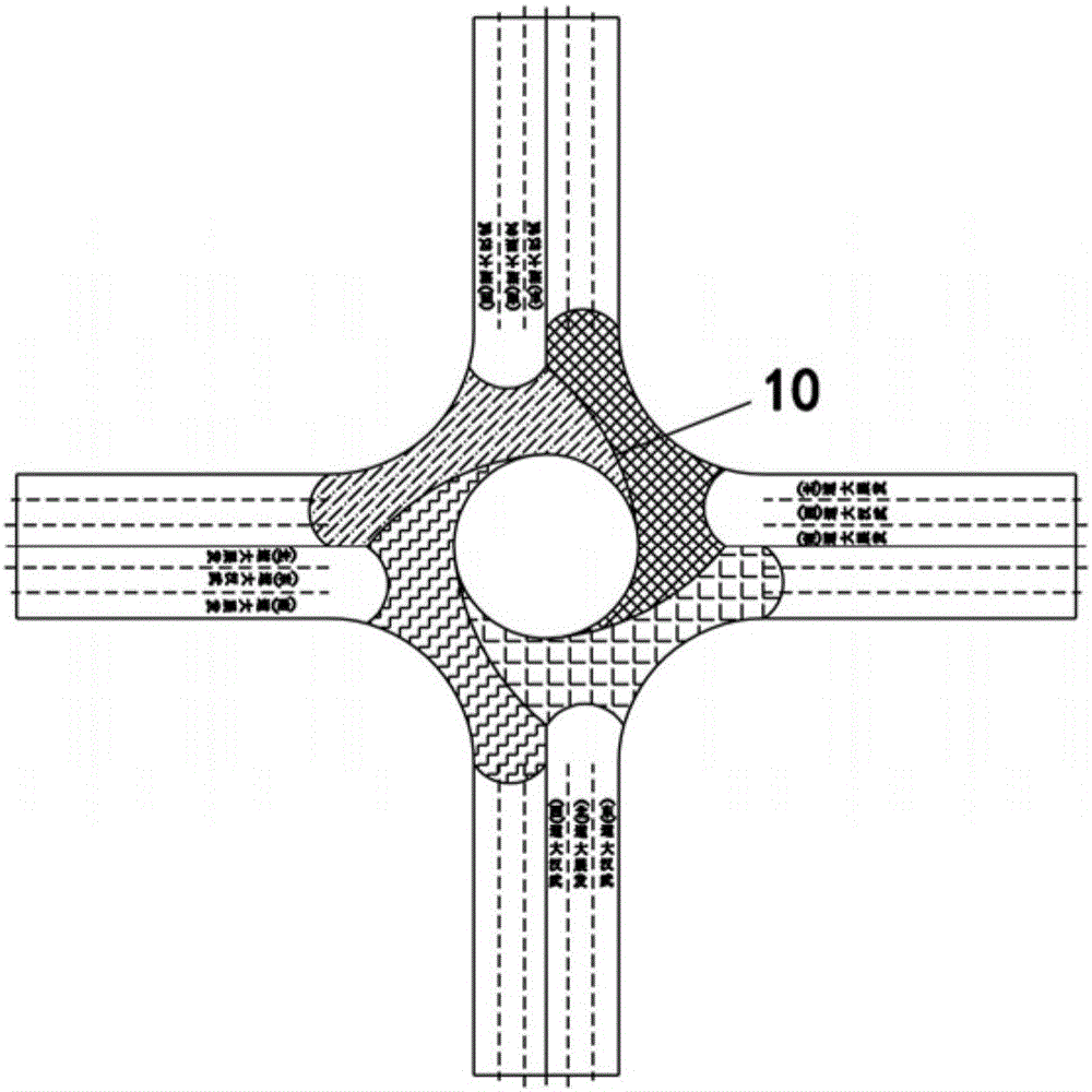 Bidirectional flyover rotary intersection road surface guidance system