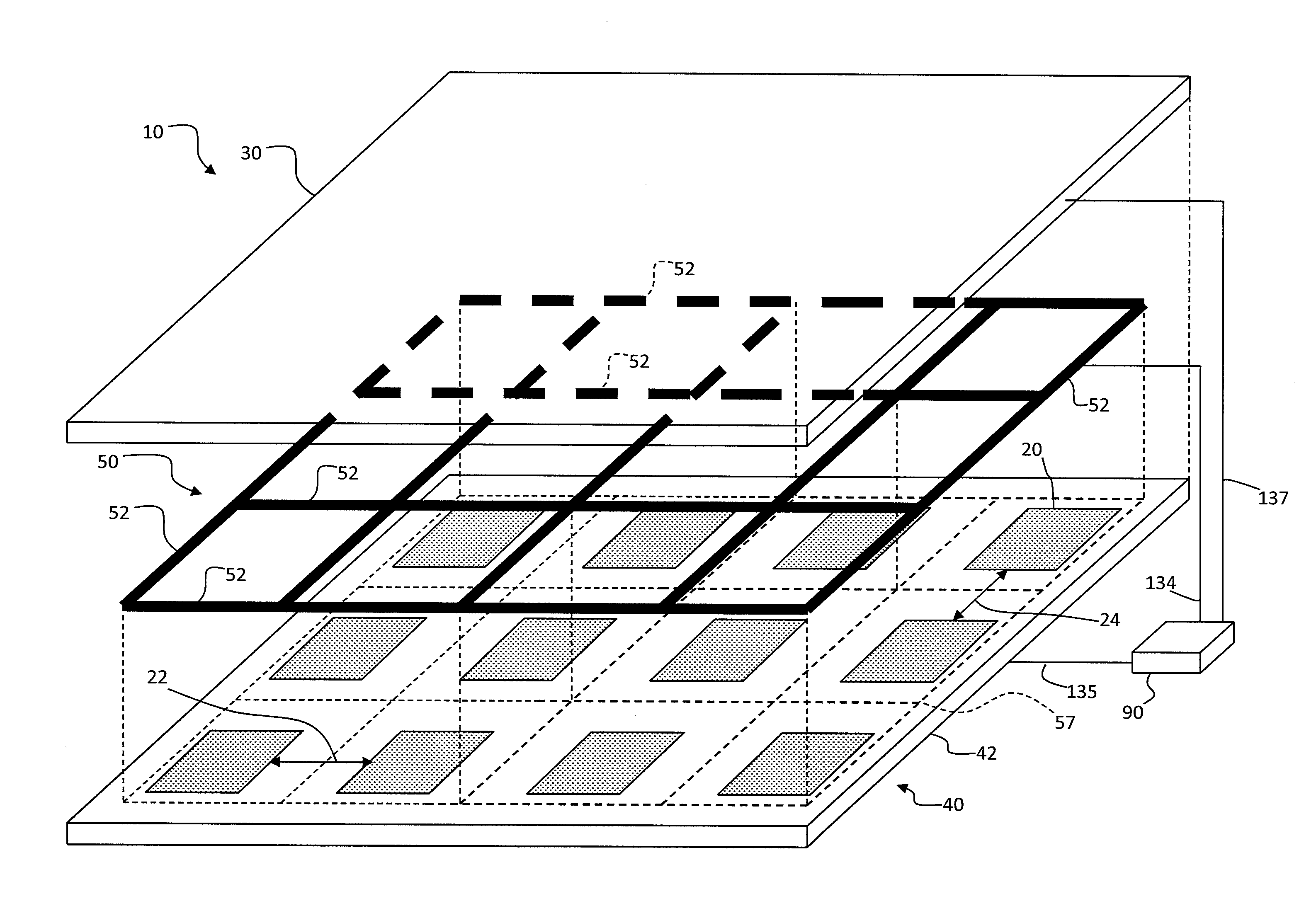 Display apparatus with pixel-aligned ground mesh