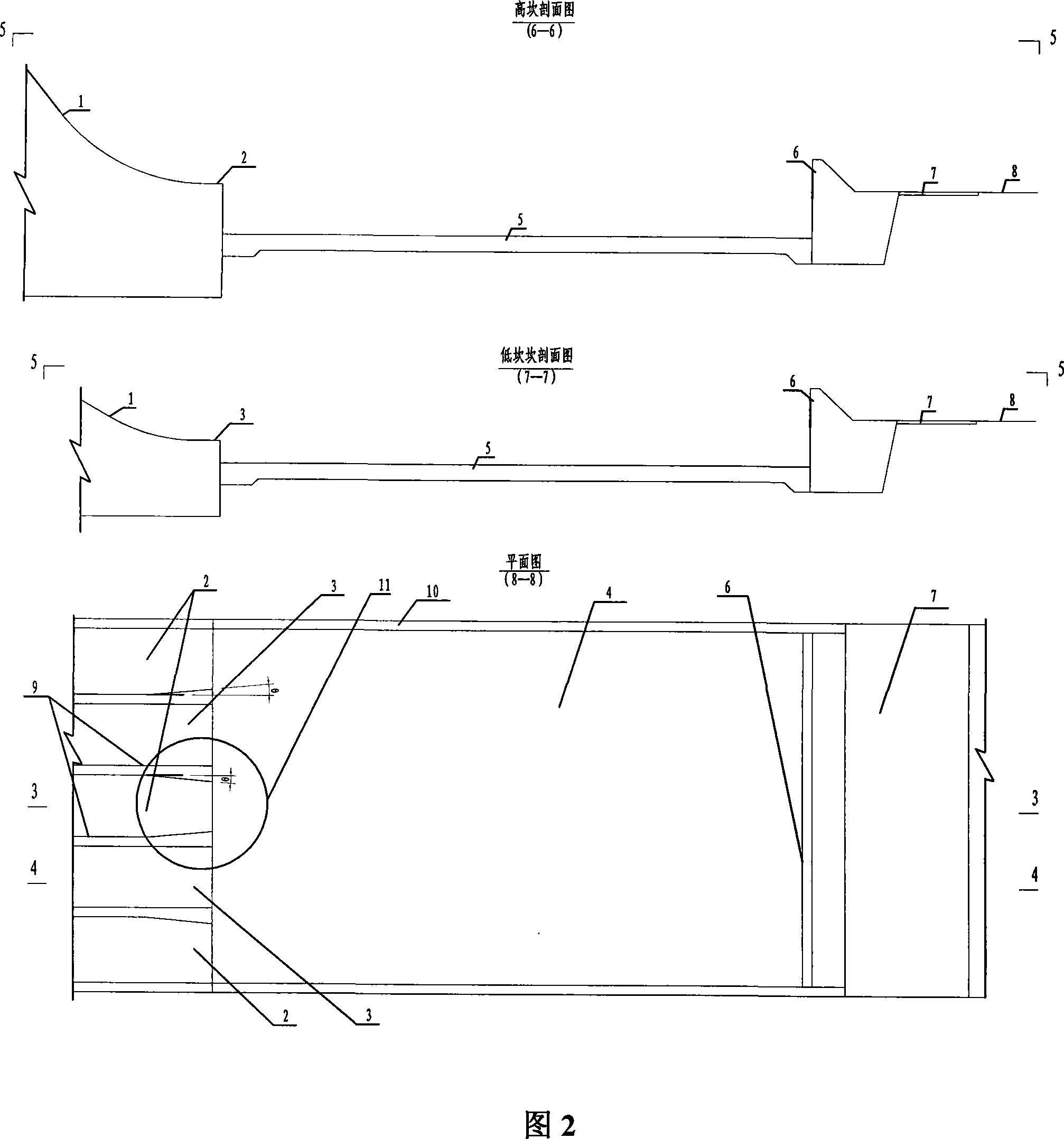 High and low ridge underflow stilling basin