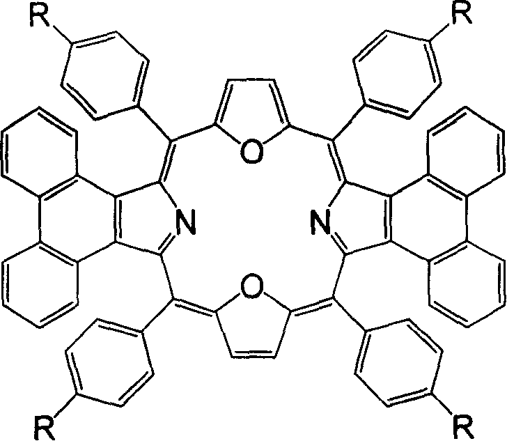 Synthesis of middle position-tetraaryldiphenanthrene dioxyporphyrin derivative and application thereof