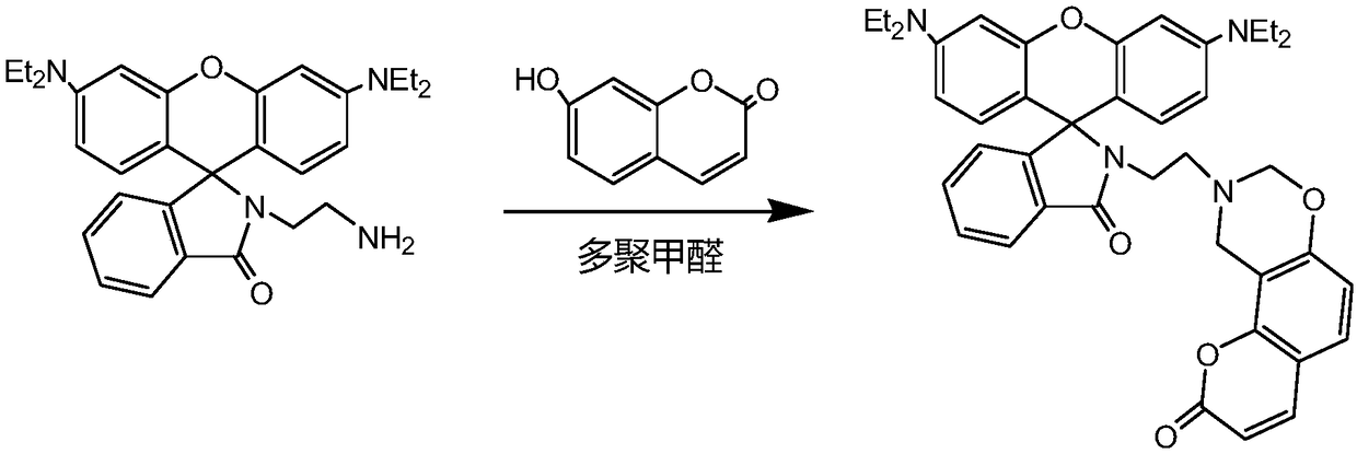 Rhodamine-based Cd&lt;2+&gt; fluorescent probe prepared by using Mannich reaction, and synthesis method of rhodamine-based Cd&lt;2+&gt; fluorescent probe