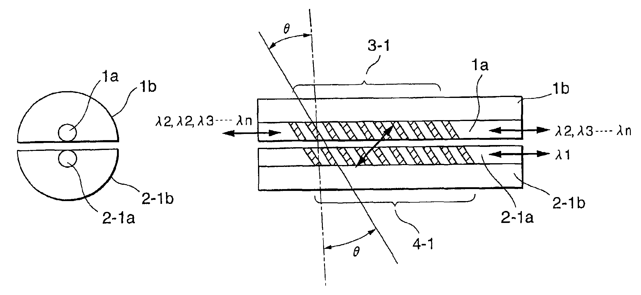 Fiber-type optical coupler with slanting Bragg diffraction gratings and optical parts and apparatuses using the same