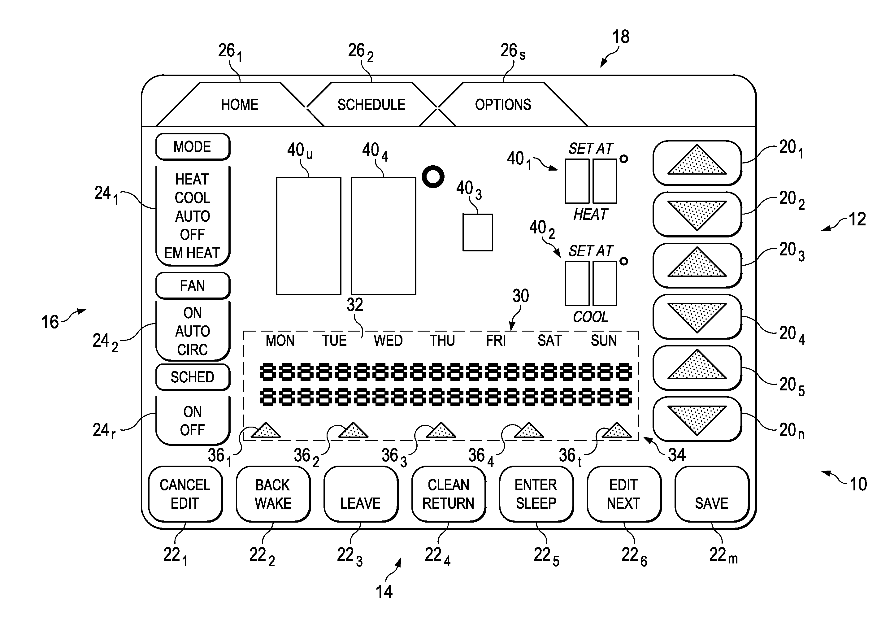 Display apparatus and method having menu and system setting scroll capability for an environmental control system