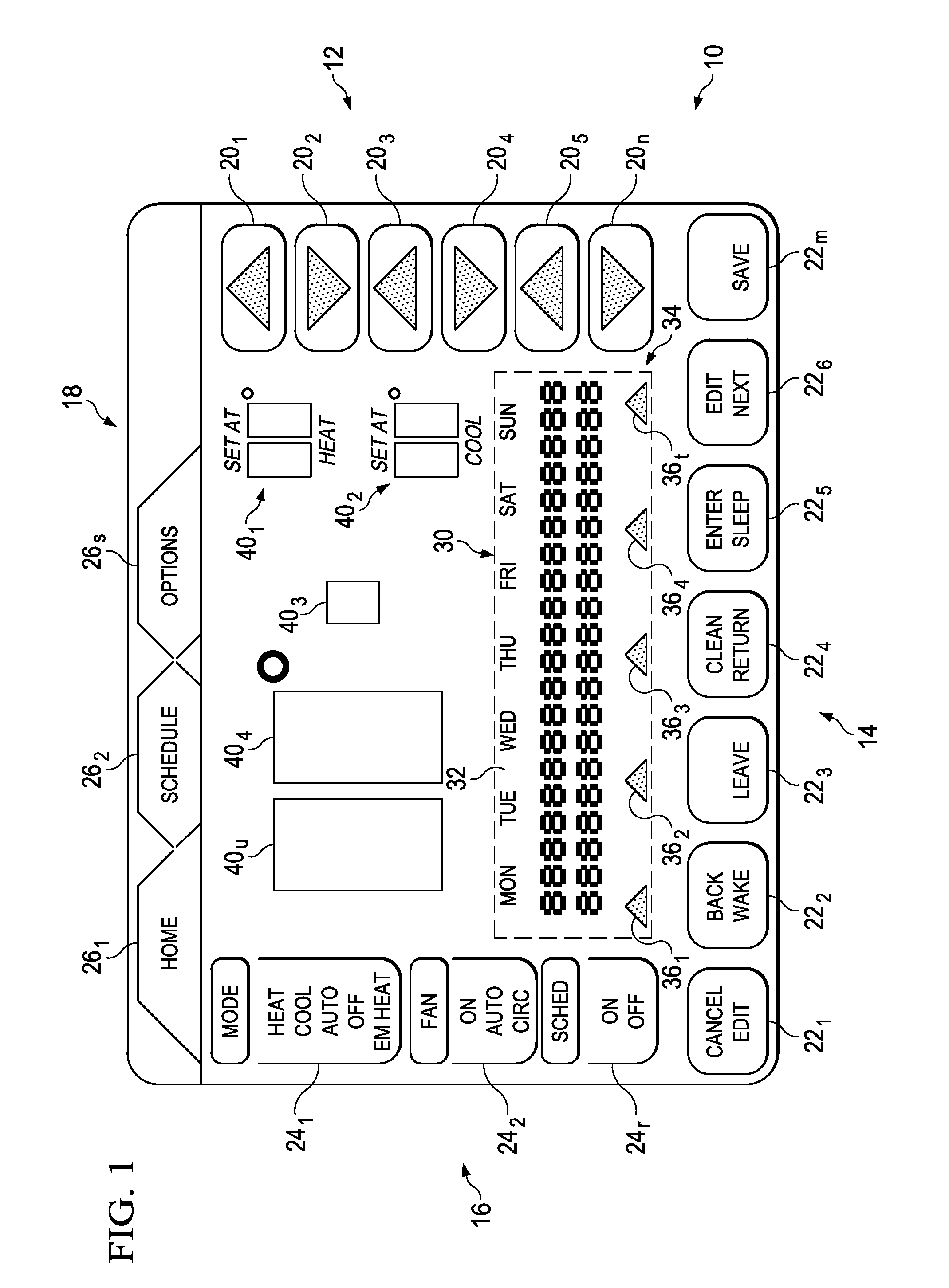 Display apparatus and method having menu and system setting scroll capability for an environmental control system