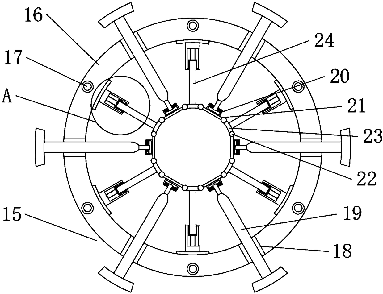 Rotating device used for machining of tubular materials and facilitating fixing