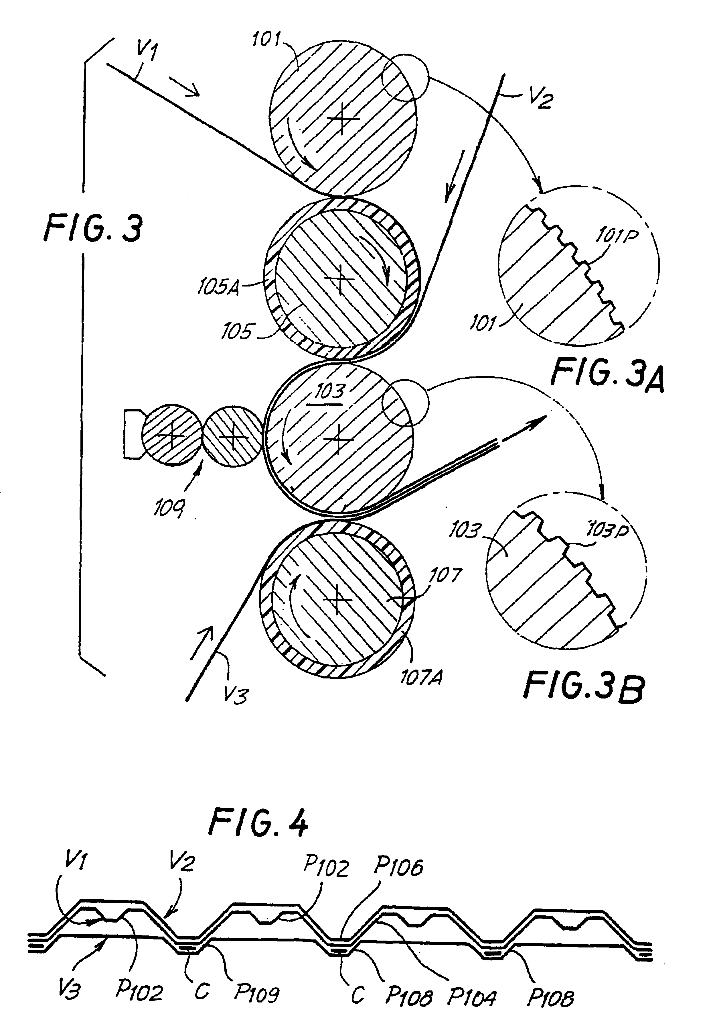Method and device for producing an embossed web material and product made in this way