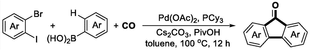 Preparation method for 9-fluorenone and T type oligomeric phenylene skeleton compounds