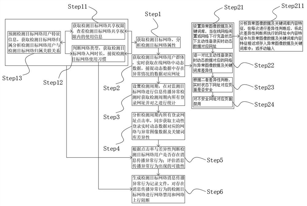 Detection method and processing system based on online abnormal network message propagation