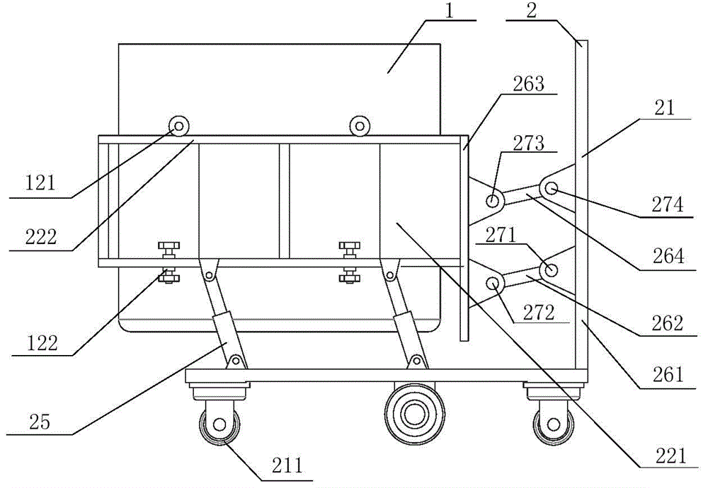 Doffing parent-subsidiary car device with four-bar lifting mechanism