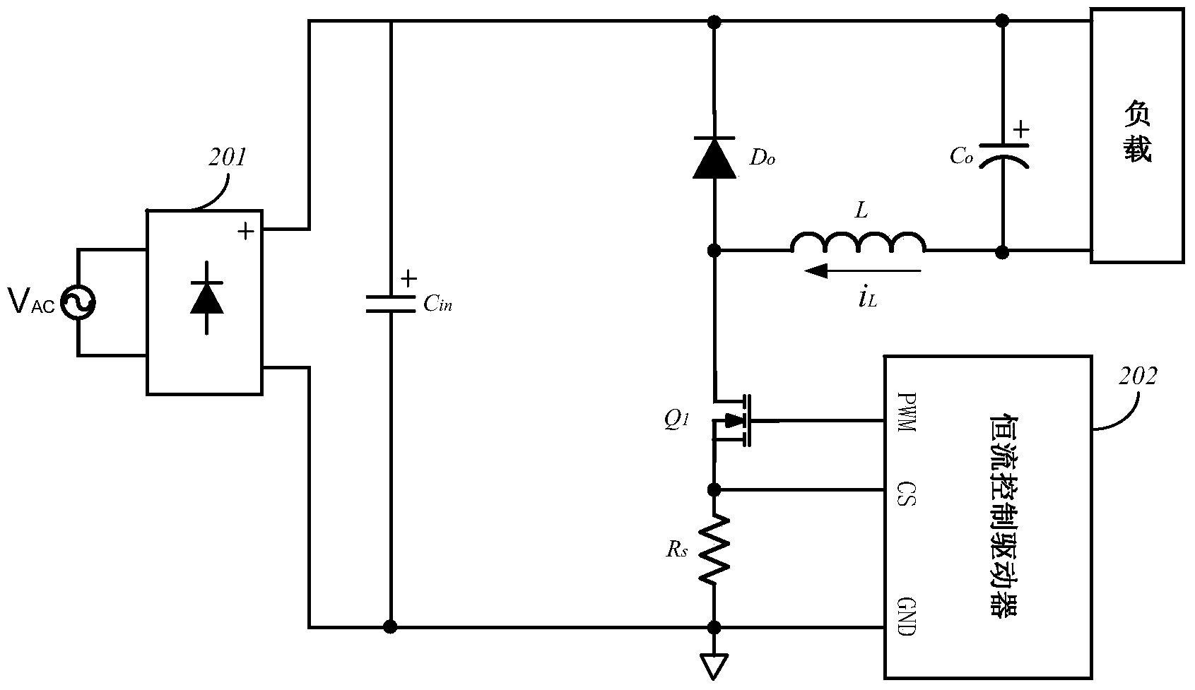 High-power-factor low-harmonic-distortion constant current circuit and device