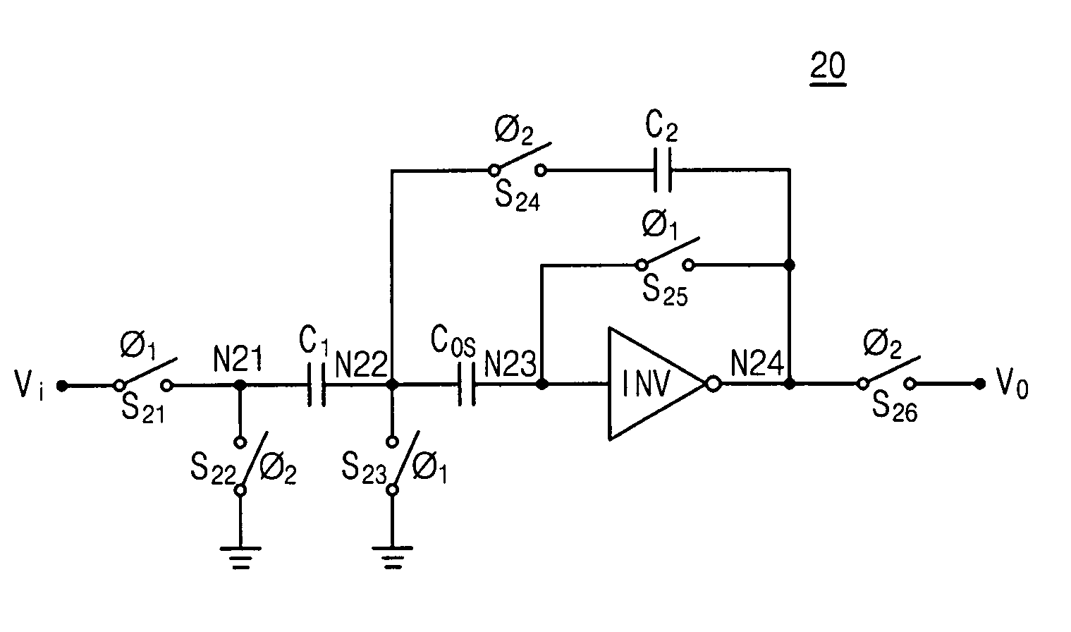 Switched capacitor circuit with inverting amplifier and offset unit