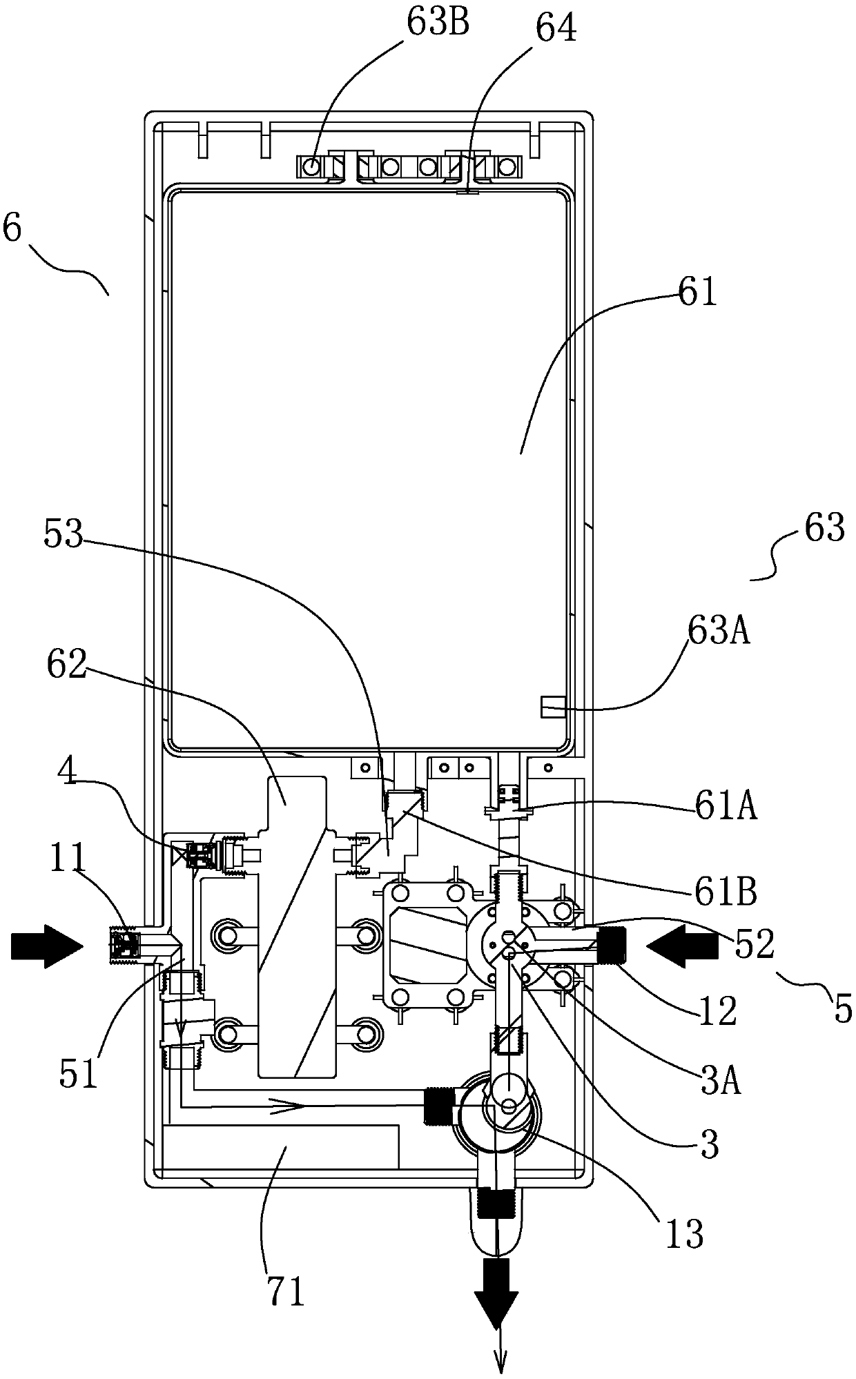 Pipeline residual water treatment device, shower and treatment method