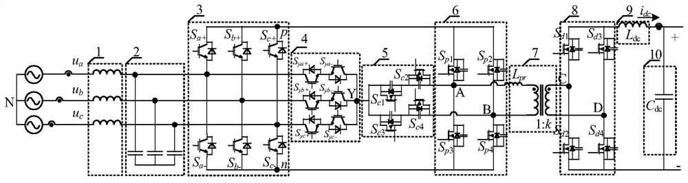 Single-stage isolated three-phase bidirectional ac/dc converter and control method