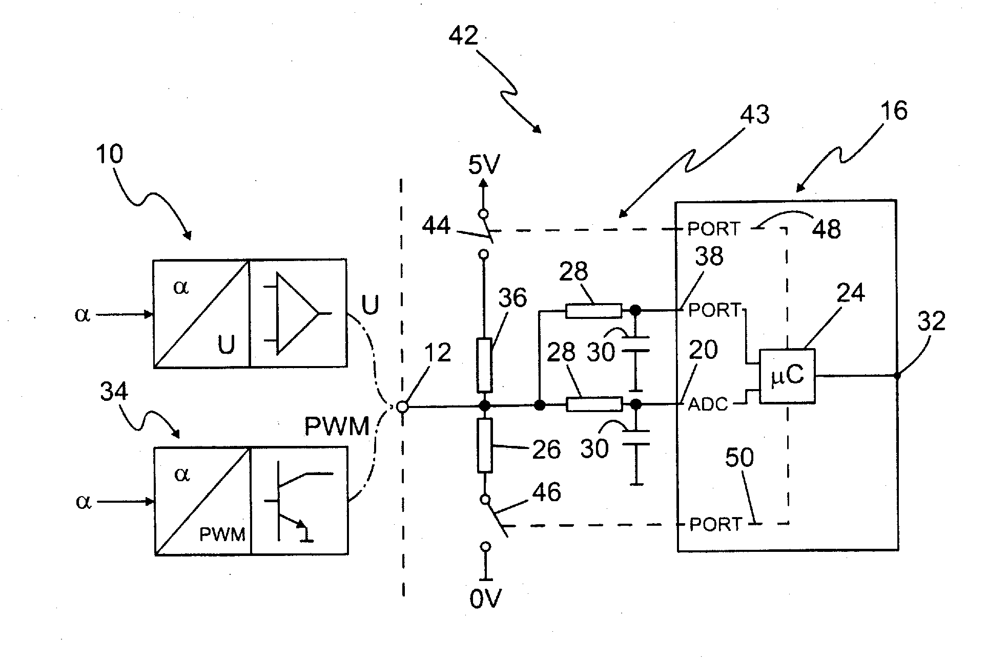 Control device for a motor vehicle having an input equipped for processing signals of different types of sensors