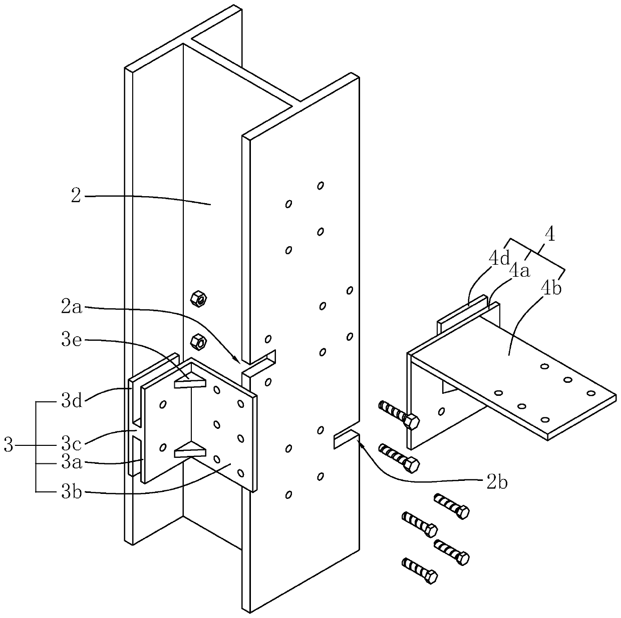 H type steel beam and H type steel column major axis assembled joint and construction method