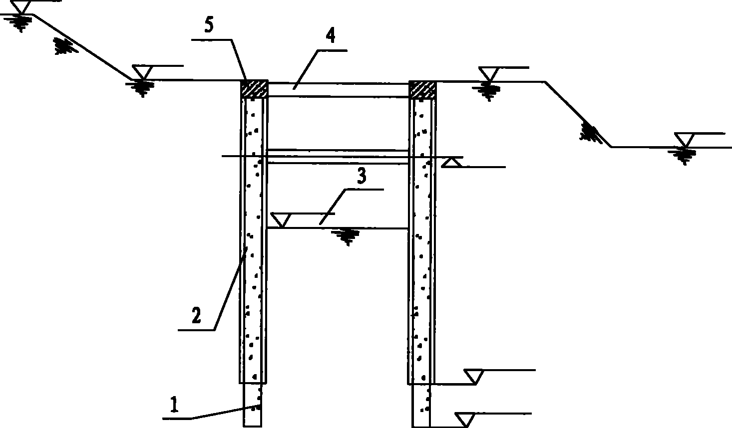 Method for supporting bored filling pile driven by stirring pile in foundation pit, group pit and middle pit