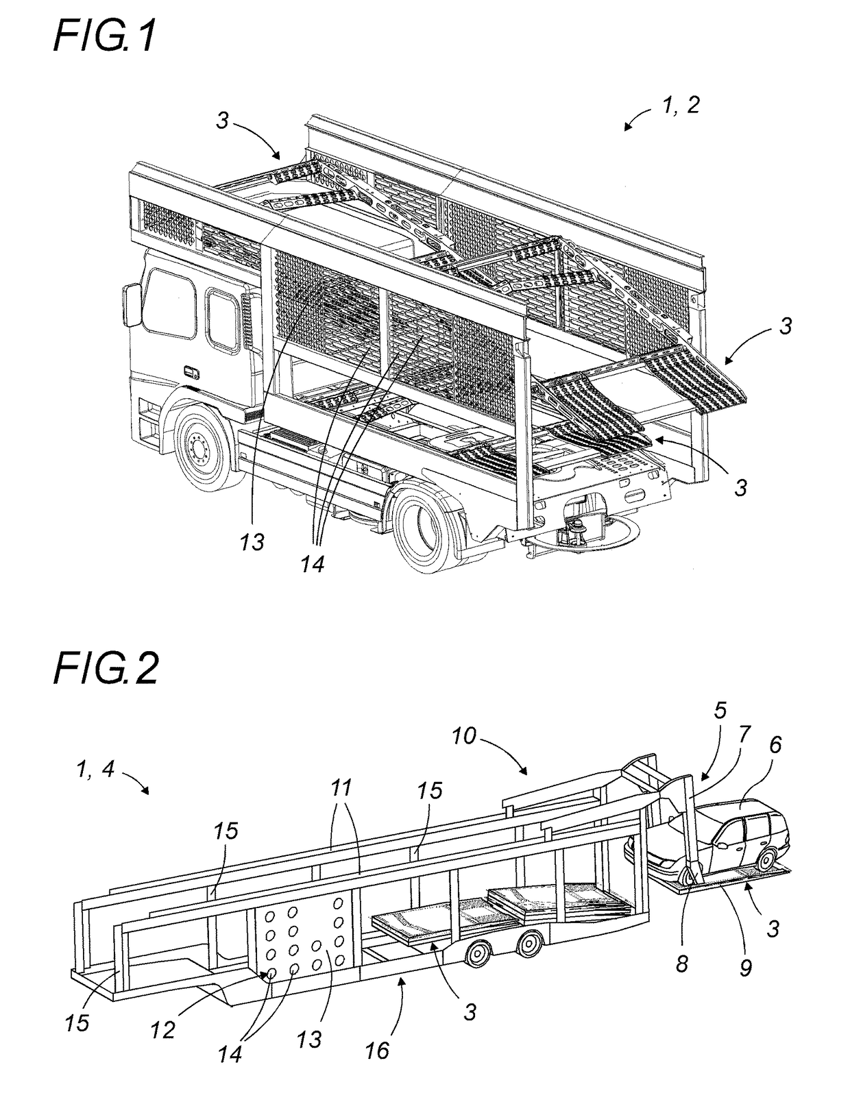 Individual, universal, removable, load-bearing pallet for car-carrying vehicle