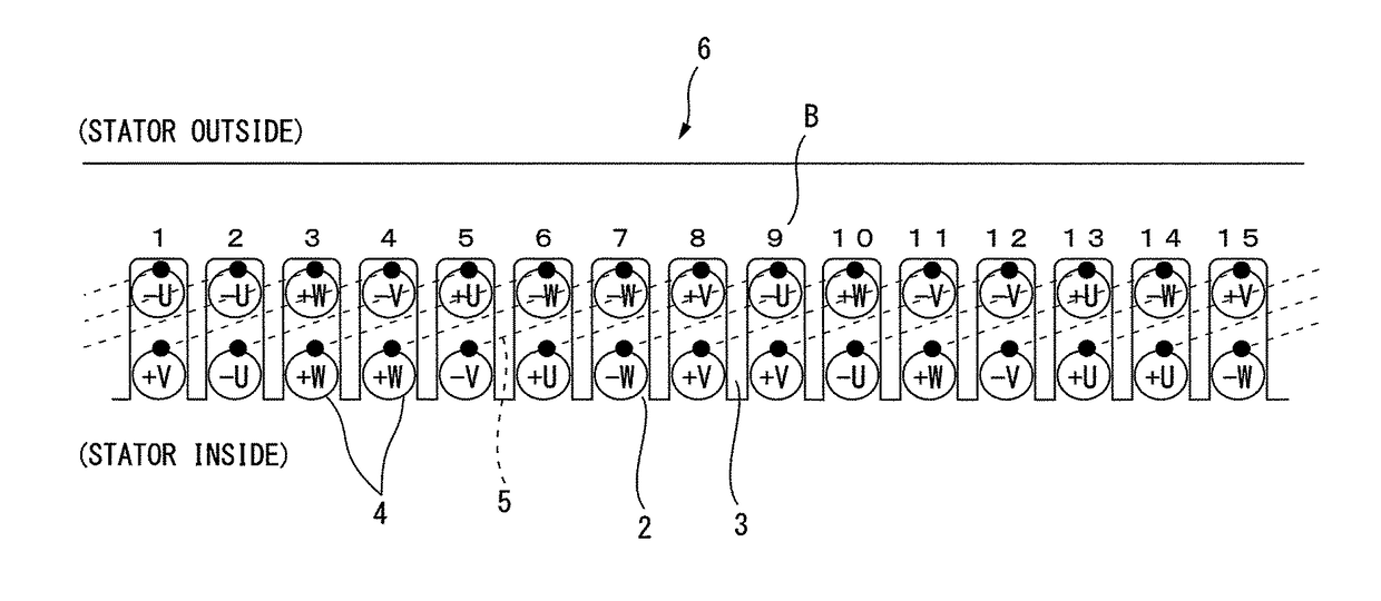 Three-phase alternating current electric motor provided with structure reducing torque ripple