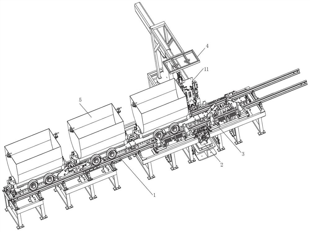 A fully automatic detachment pin-chain system and method for rail transportation