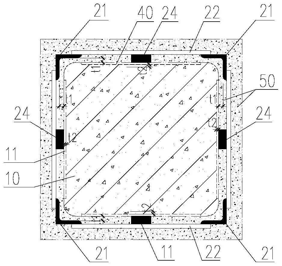 Rectangular structural column lattice combined type reinforcing structure and method thereof