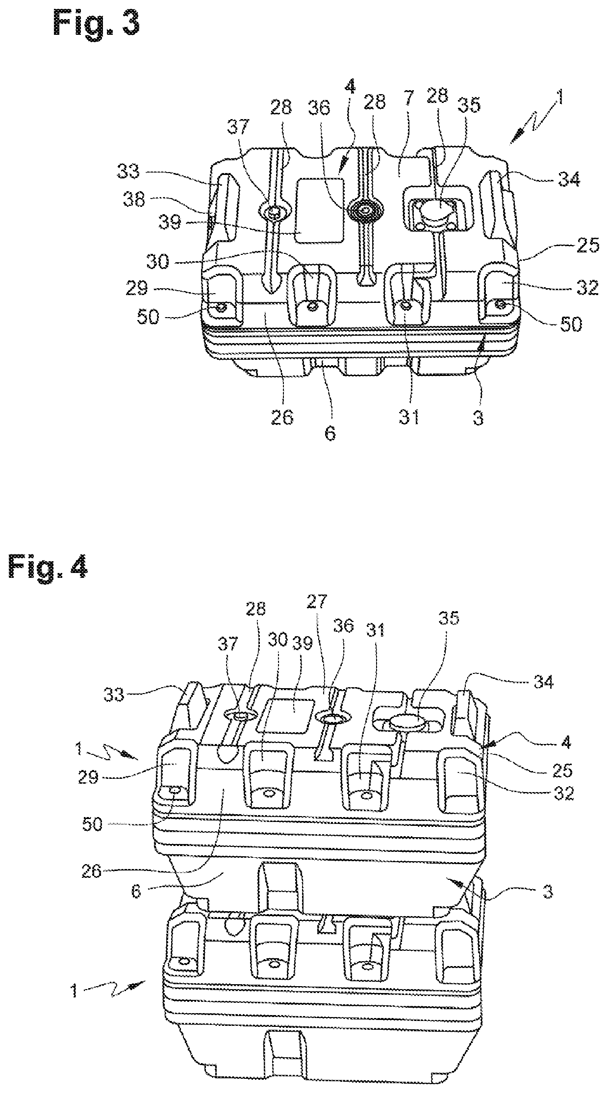 Unit comprising an electric battery and a casing