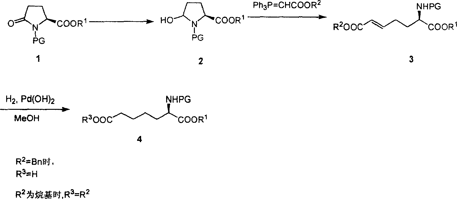 Method for practical synthesizing optically active alpha amino pimelic acid ester or monoester