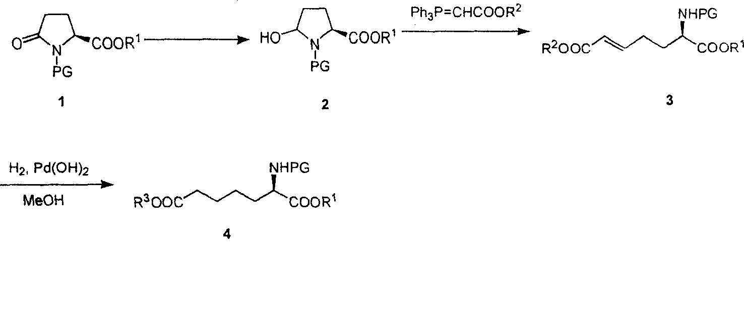 Method for practical synthesizing optically active alpha amino pimelic acid ester or monoester