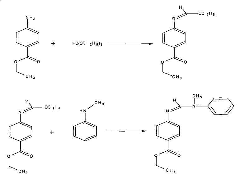 Preparation of N-(4-ethoxy carbonyl phenyl)-N'-methyl-N'-phenyl formamidine