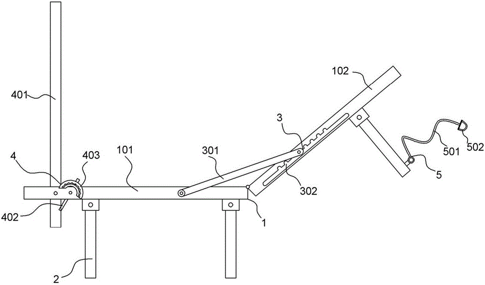 Foldable and inclination-adjustable tendon-stretching bed