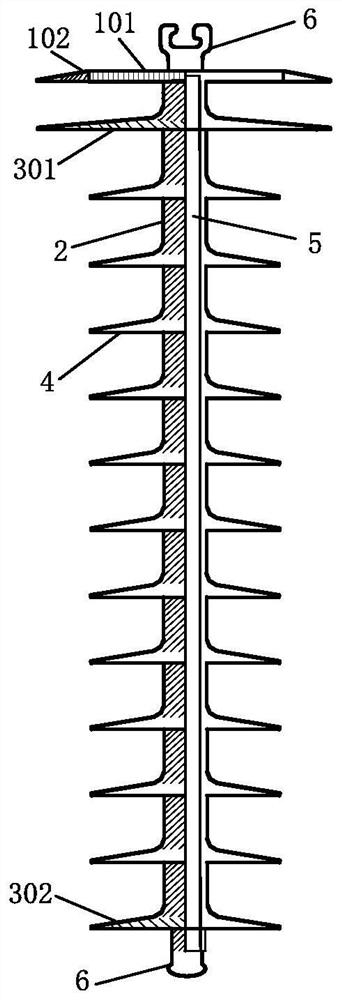 An anti-bird droppings and anti-bird pecking rigid composite insulator