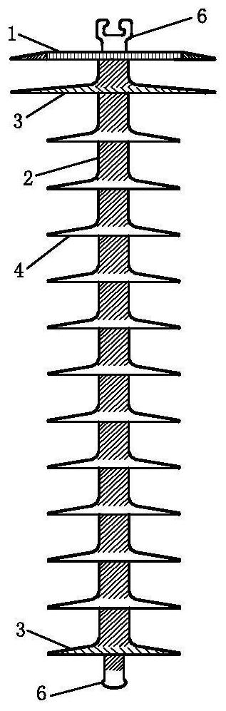 An anti-bird droppings and anti-bird pecking rigid composite insulator