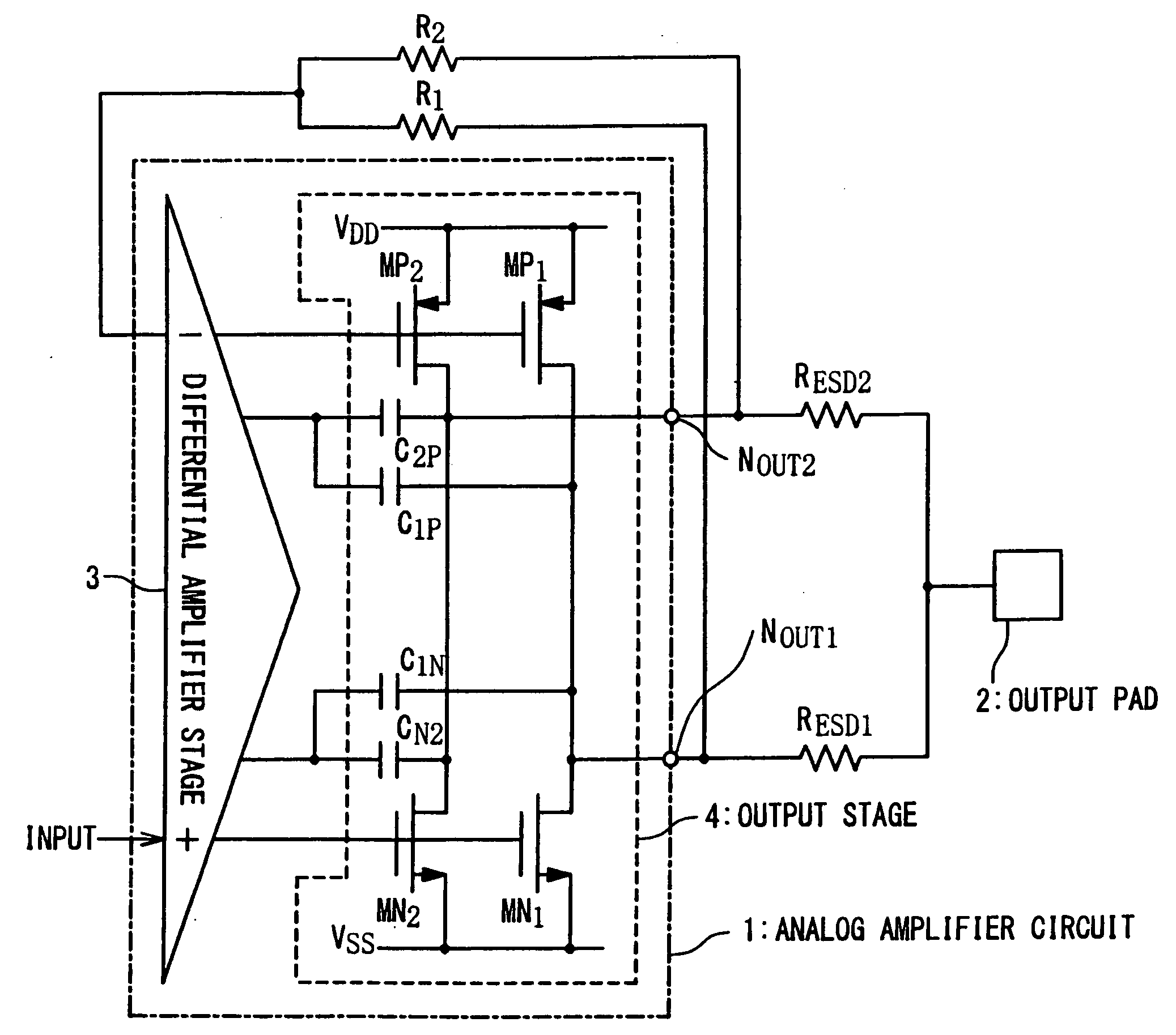 Output circuit using analog amplifier