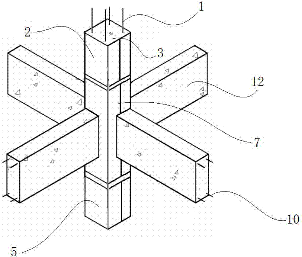 Rectangular steel pipe confined concrete column joint without stirrups and construction method thereof