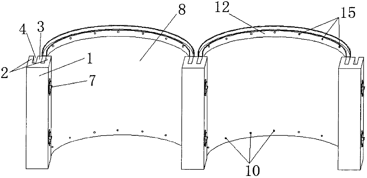 Fabricated multi-arch wall foundation pit supporting structure and construction technology