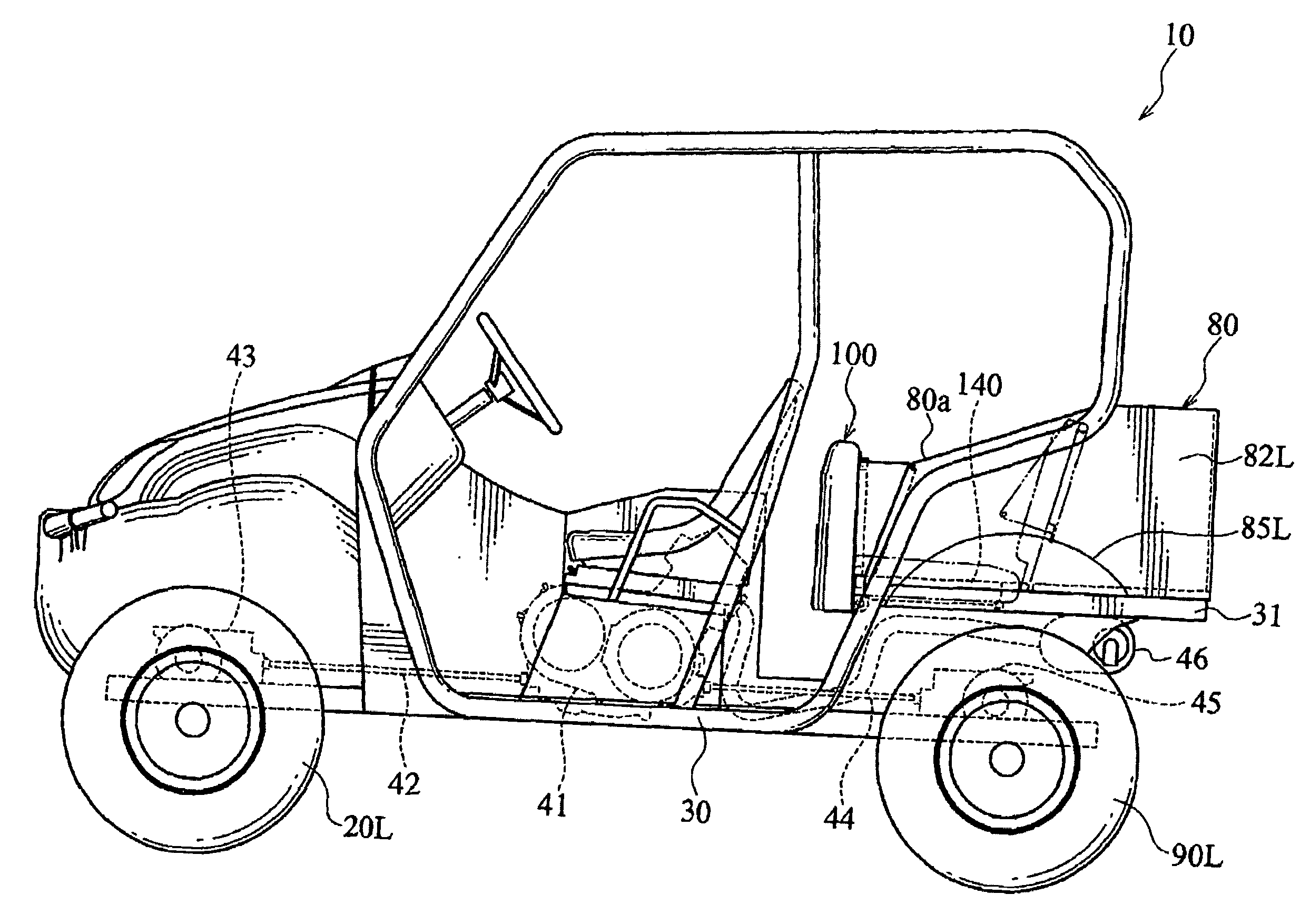 All terrain vehicle with folding rear seat and enclosed container compartment