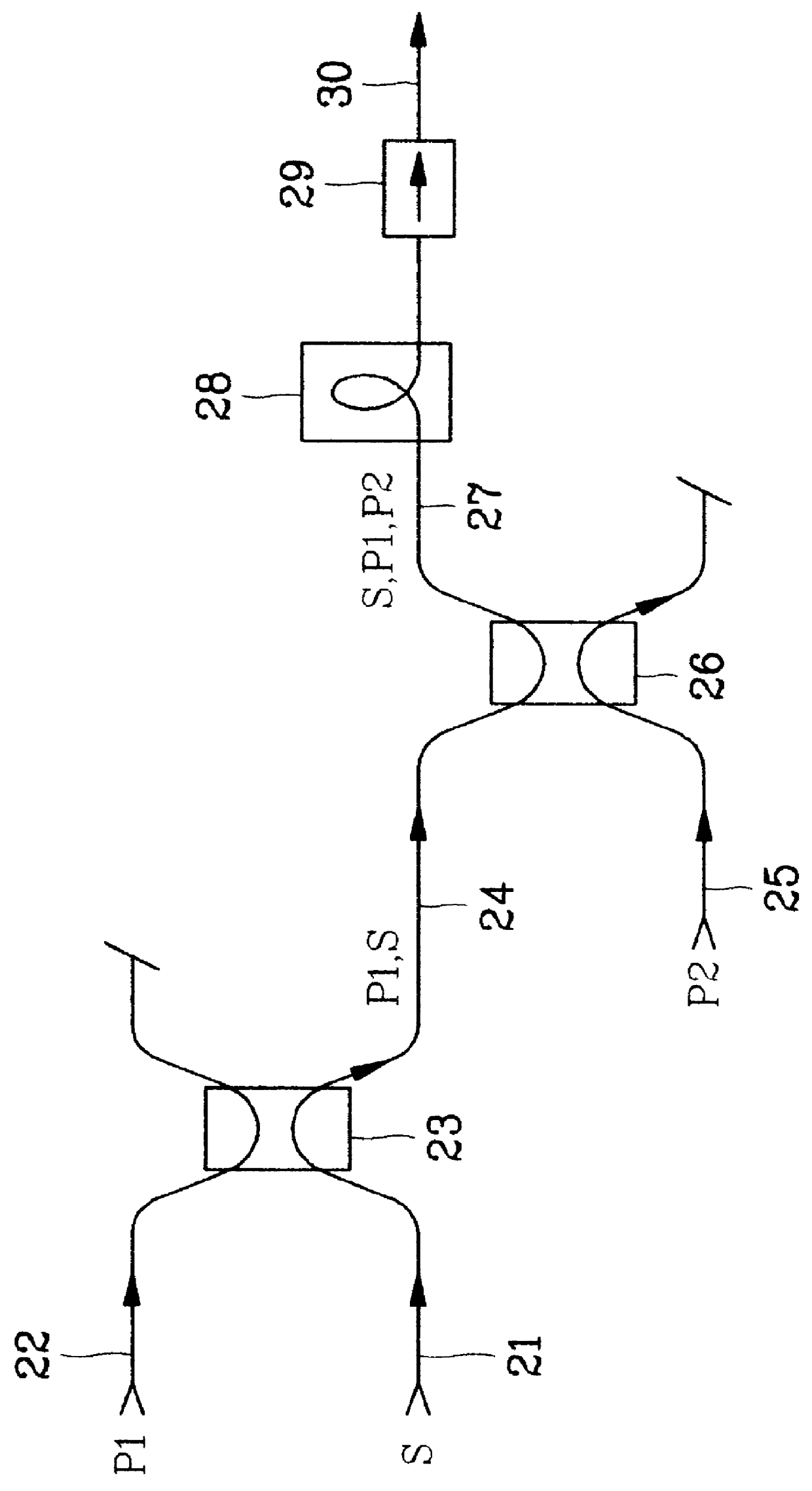 Feedback-type optical fiber amplifier using hybrid pumping light beams