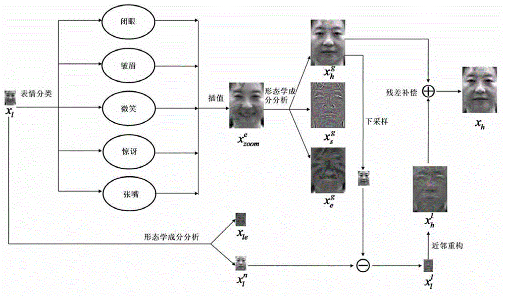 Face image super-resolution reconstruction method based on morphological component analysis