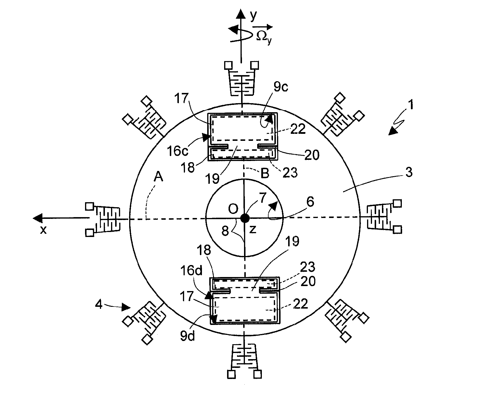 Microelectromechanical integrated sensor structure with rotary driving motion