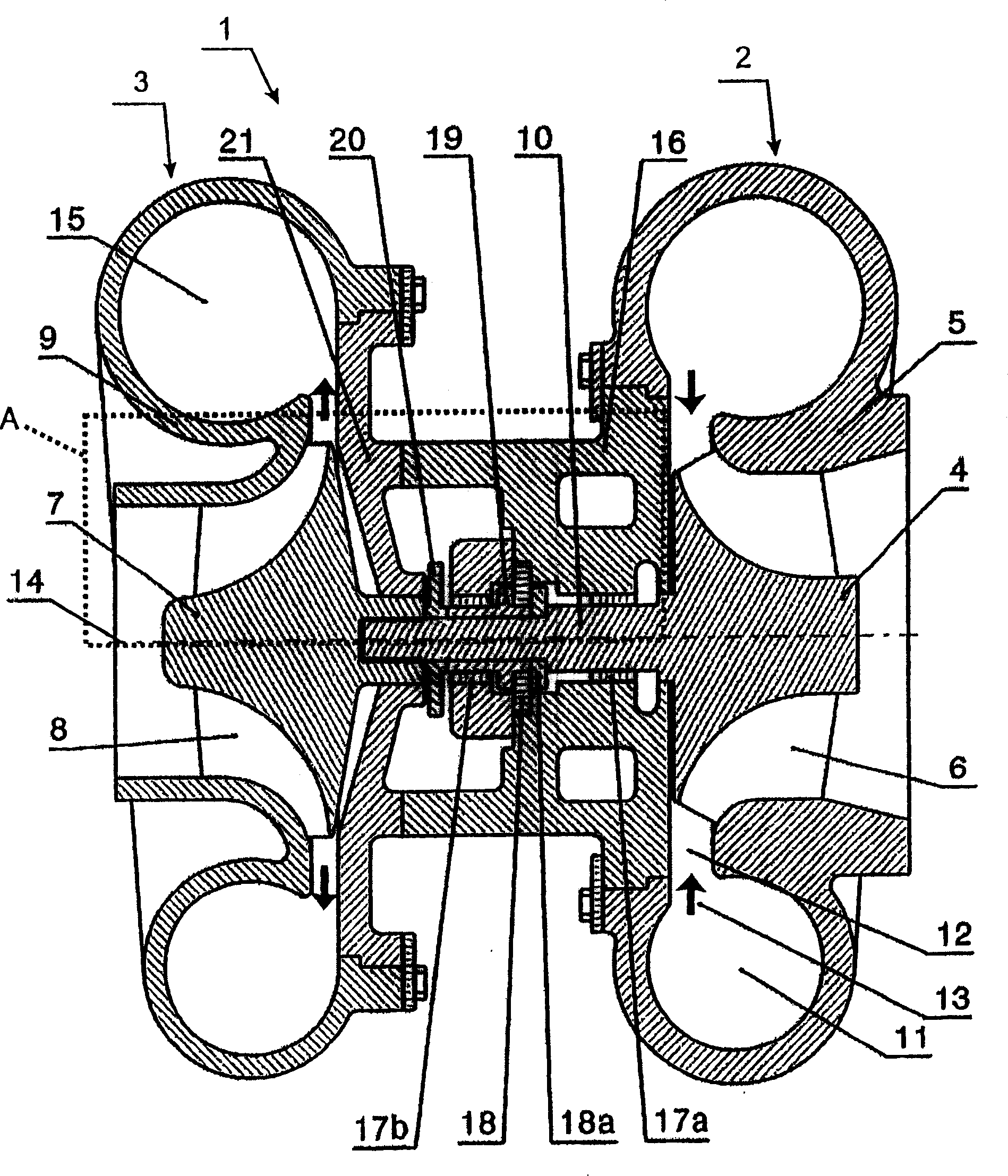 Turbo charger with means on the shaft for axially securing of said shaft if the compressor wheel bursts