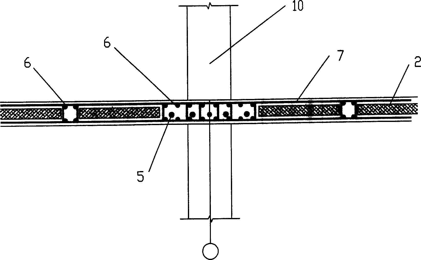 In-site prestressed concrete sandwiched composite beamless floor structure system and construction method