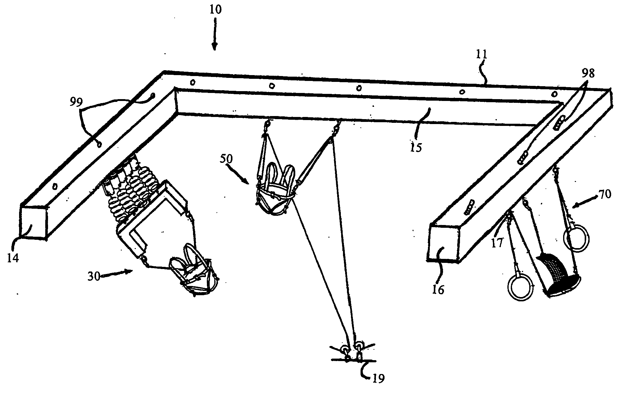 Aerial exercising device and method