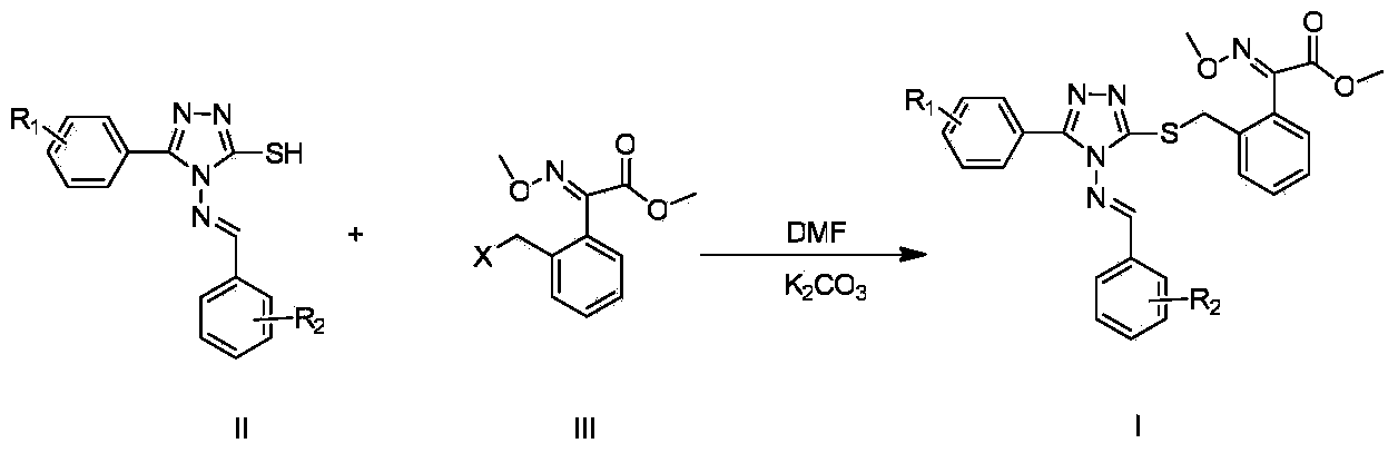 (E)-methyl 2-methoxyiminobenzeneacetate compound containing 1, 2, 4-triazole and preparation method and application thereof