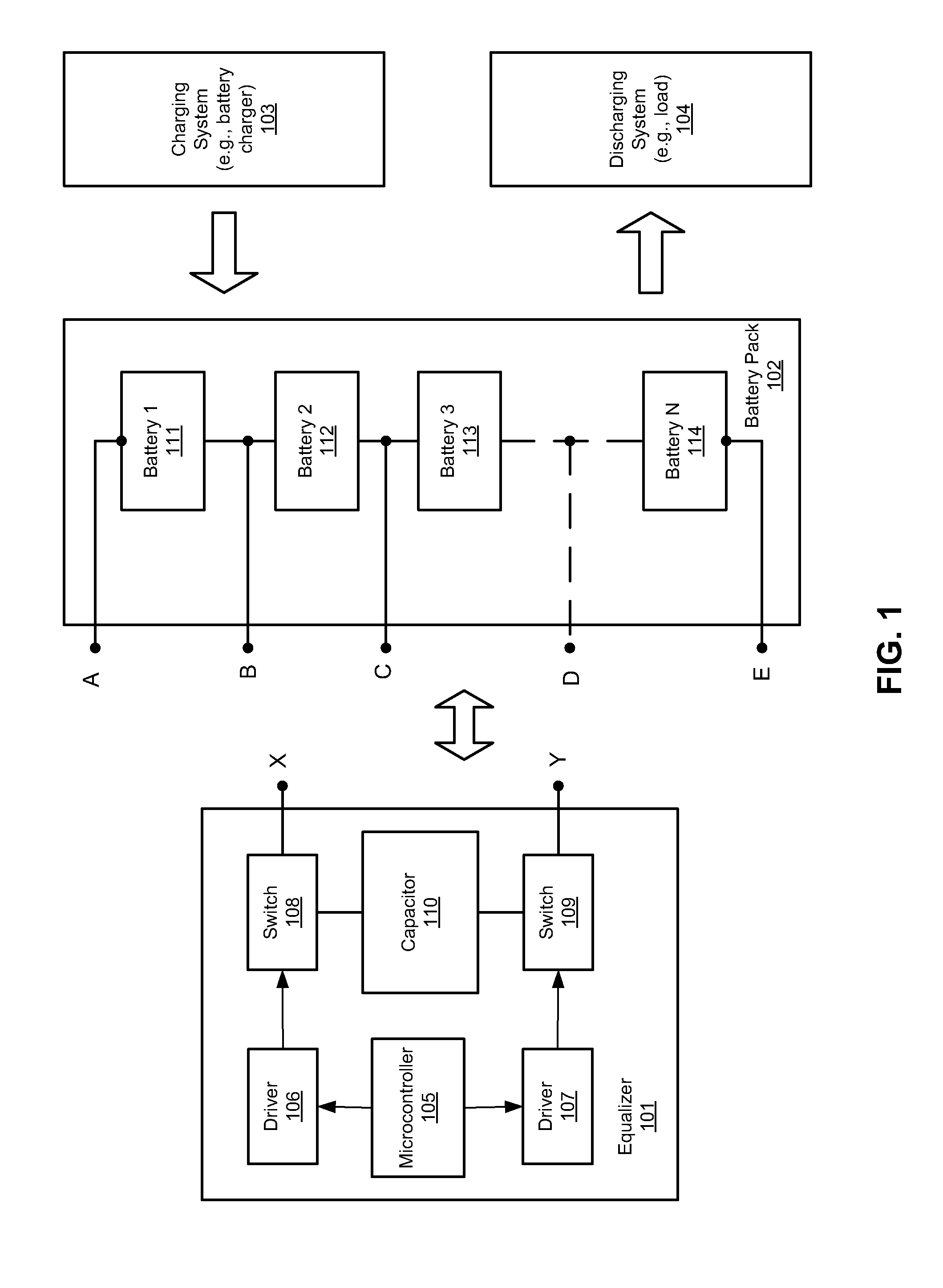 Sequencing switched single capacitor for automatic equalization of batteries connected in series