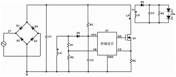 Transformer secondary winding zero current detection circuit for led drive power supply