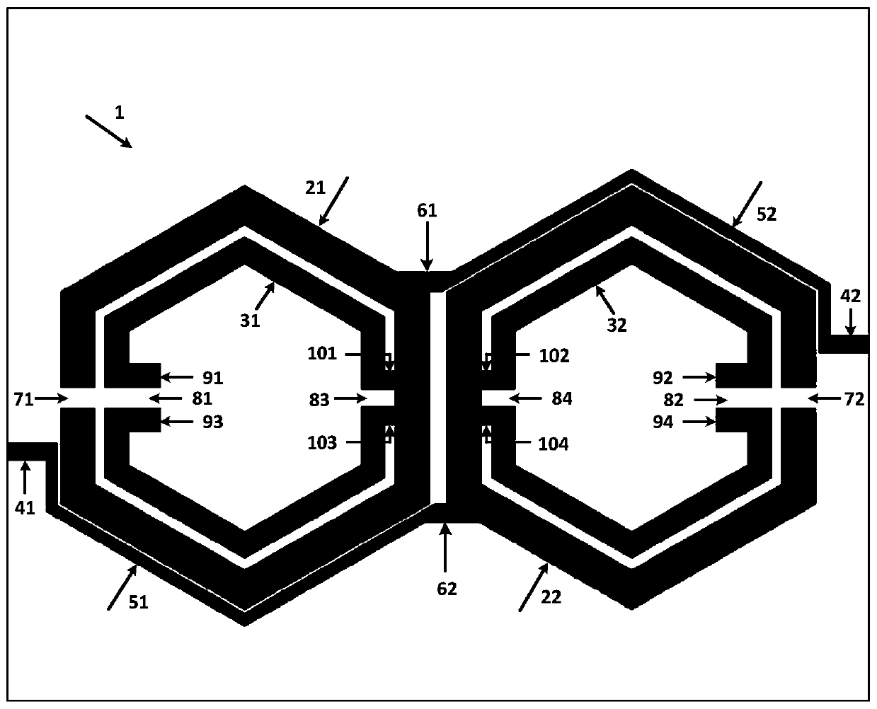 A regular hexagonal ring-type microstrip double-pass charged tuned filter