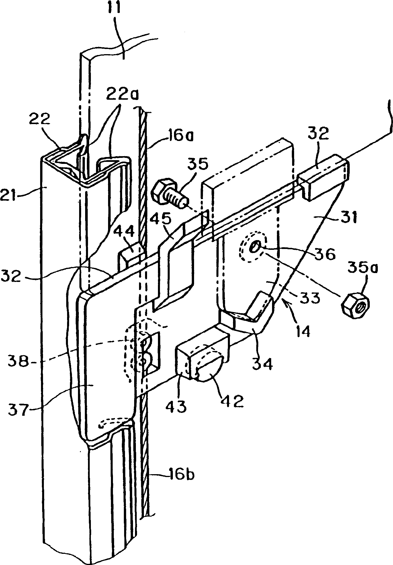 Curved galss support structure and window galss closing-opening regulator