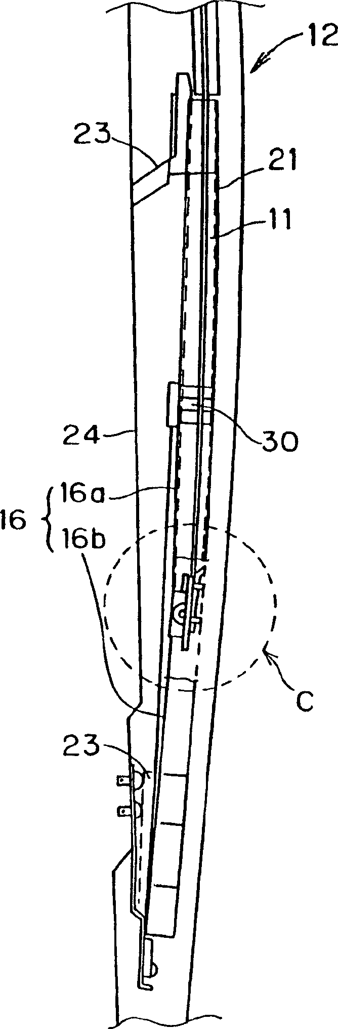 Curved galss support structure and window galss closing-opening regulator